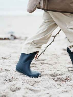 Kids Navy Blue Waterproof Rain & Snow Boots Rubber with Sheep Wool Lining